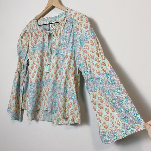 Anthro Lilka Sweetest Dream Tie Neck Printed Top - Picture 6 of 9